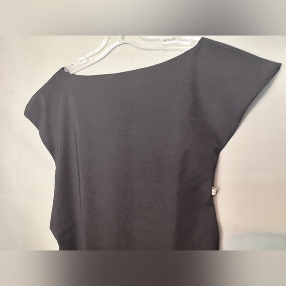 90s Neo-vintage Black Short Capped Sleeved Wool Mini Dress W/rhinestone Cutouts - Picture 5 of 6